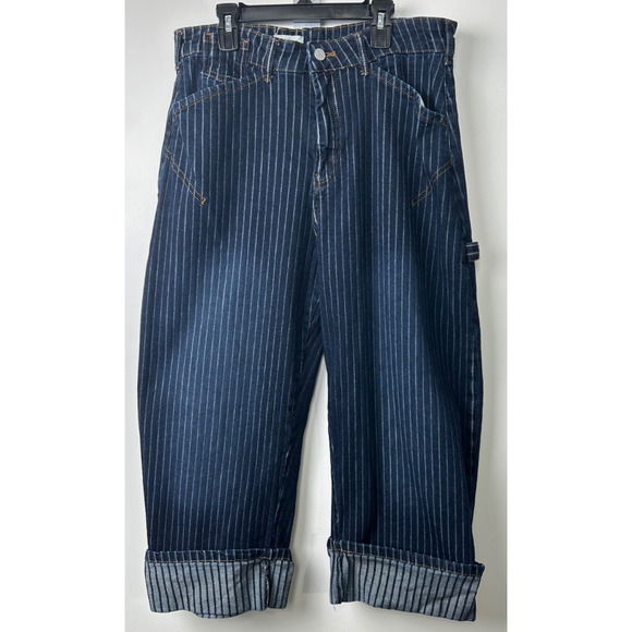 Anthropologie 29P The Kayden Railroad Stripe Barrel Carpenter Jeans by Pilcro C9 - Picture 3 of 10
